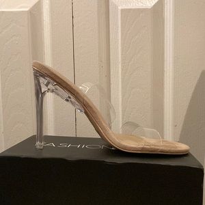 Fashion nova clear high heels size 9 womens wide nude